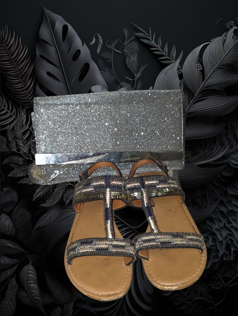 Maurices Silver Sequin Sandals with Tan Footbed